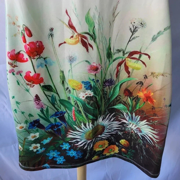 Superstition White Sleeveless  Dress Sheath Colorful Flowers Zipper Back UK 10 - Picture 5 of 11